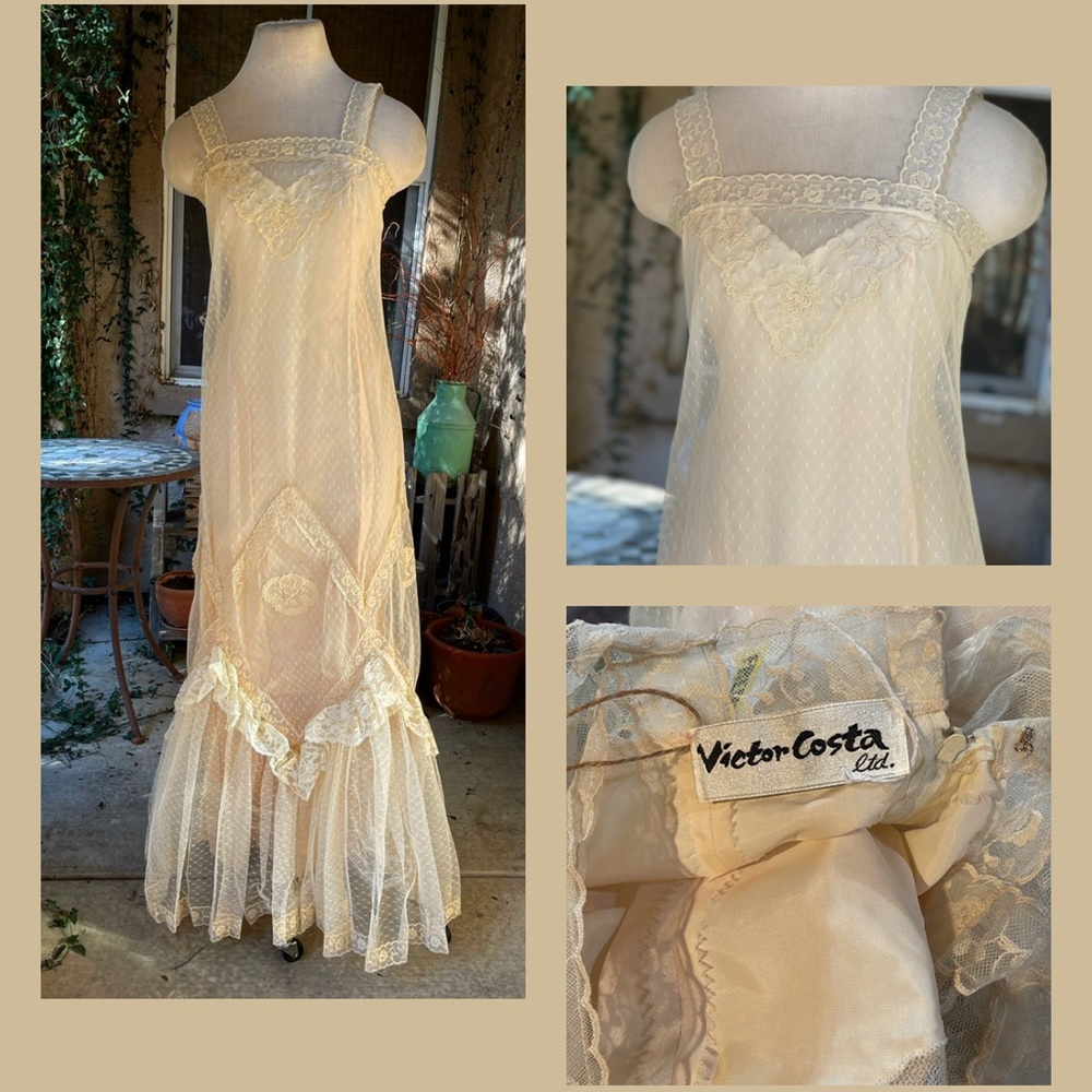 Vintage 1970’s Victor Costa Lace Gown NOS